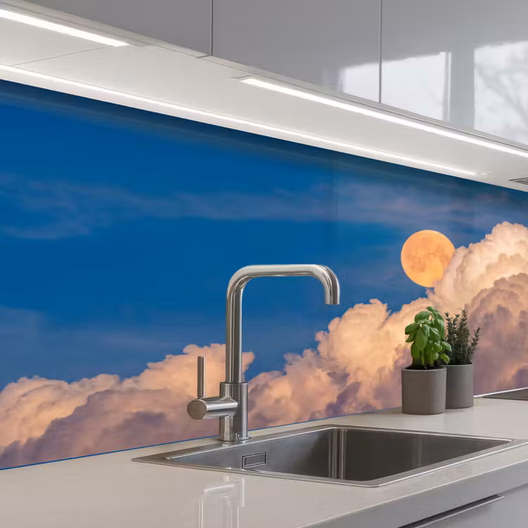 Maan - Wolken - Natuur - Oranje keuken achterwand 2 middel -3d_schuin