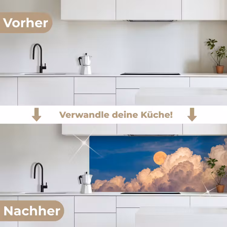 Maan - Wolken - Natuur - Oranje keuken achterwand 2 middel -voor-na_DE