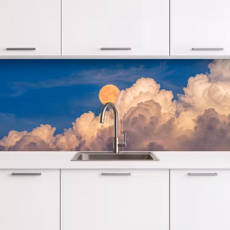 Maan - Wolken - Natuur - Oranje keuken achterwand 2 middel -3d
