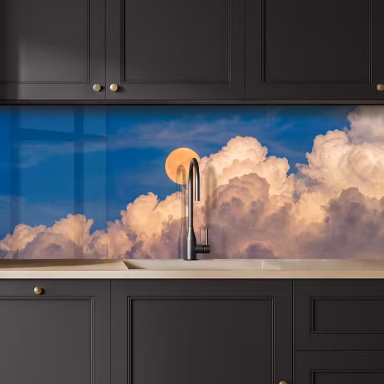 Maan - Wolken - Natuur - Oranje keuken achterwand 2 middel -sfeer1