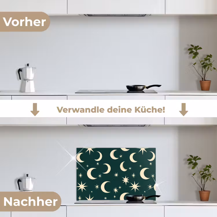 Manen - Sterren - Groen keuken achterwand spatscherm klein 900 -voor_na_DE