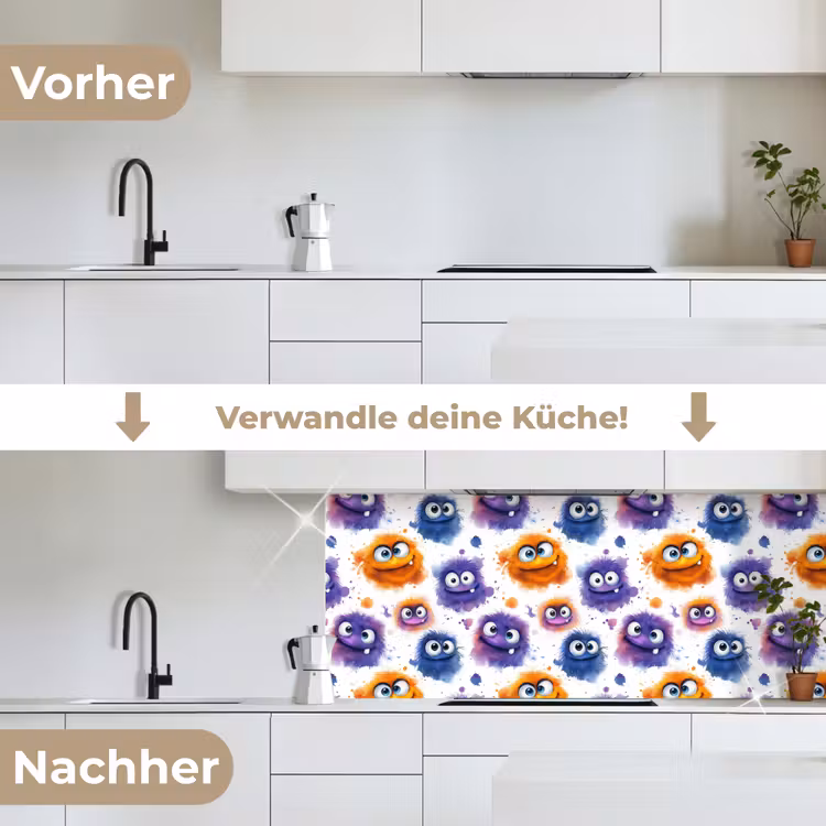 Monstertjes - Aquarel - Kleurrijk keuken achterwand 2 middel 871 -voor-na_DE