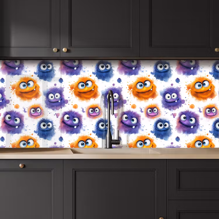 Monstertjes - Aquarel - Kleurrijk keuken achterwand 2 middel 871 -sfeer1