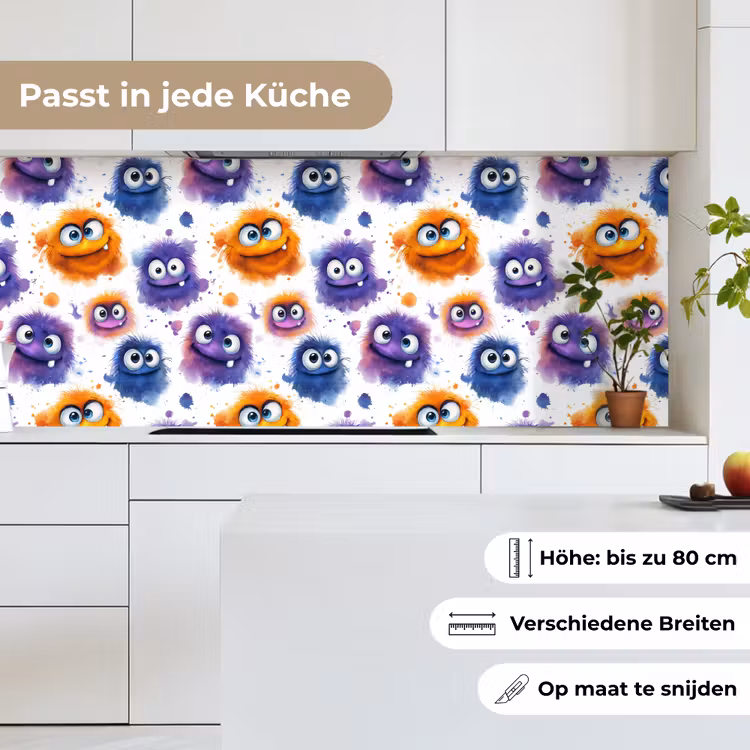 Monstertjes - Aquarel - Kleurrijk keuken achterwand 2 middel 871 -sfeer4_DE