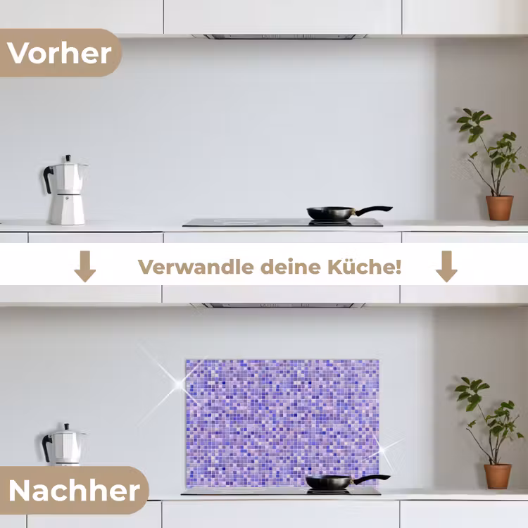 Mozaïek - Tegels - Lila - Amethist keuken achterwand spatscherm klein 900 -voor_na_DE