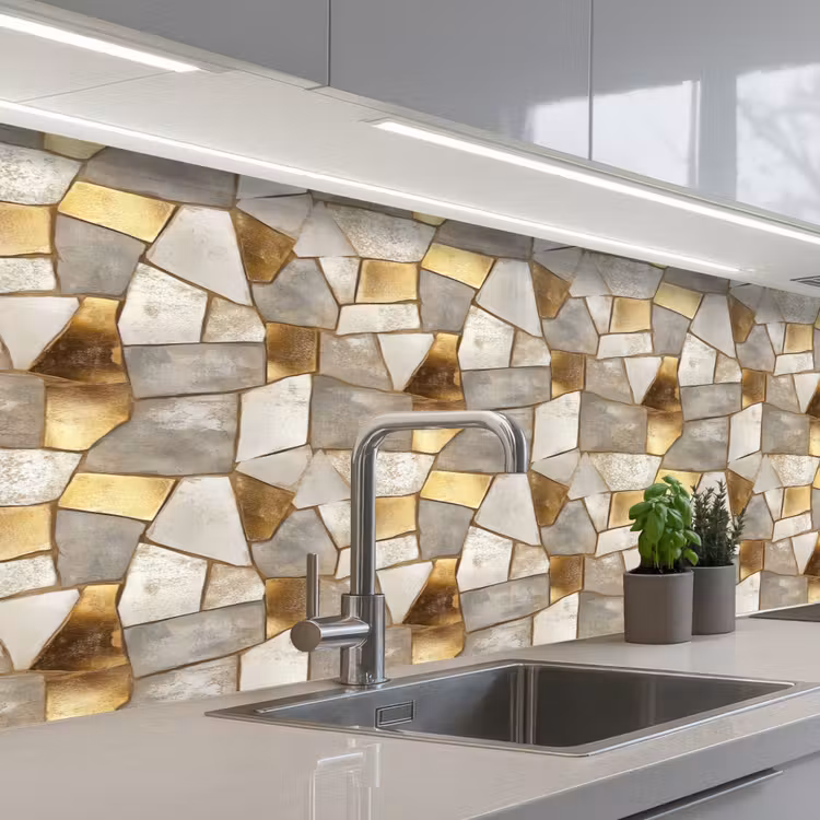 Mozaïek - Marmer - Goud keuken achterwand 2 middel 871 -3d_schuin