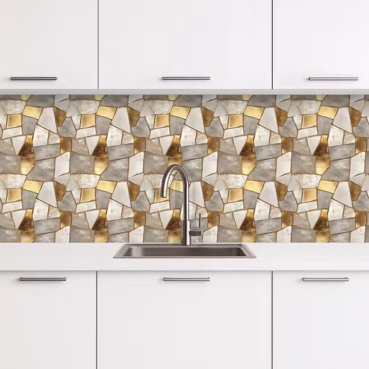Mozaïek - Marmer - Goud keuken achterwand 2 middel 871 -3d