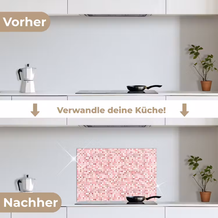 Mozaïek - Patroon - Roze keuken achterwand spatscherm klein 900 -voor_na_DE