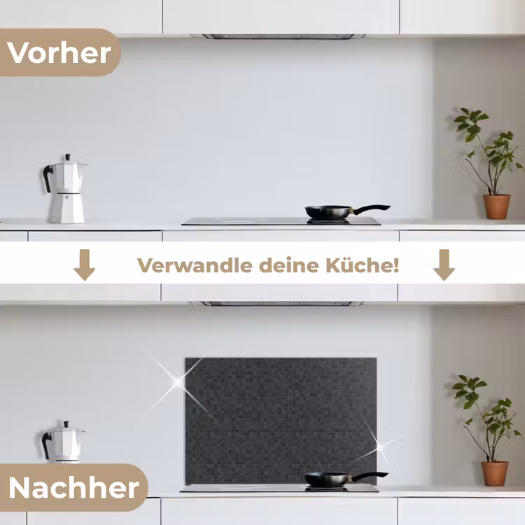 Mozaïek - Patroon - Zwart keuken achterwand spatscherm klein 900 -voor_na_DE