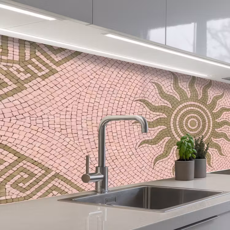 Mozaïek - Zon - Patroon - Klassiek - Roze keuken achterwand 2 middel -3d_schuin