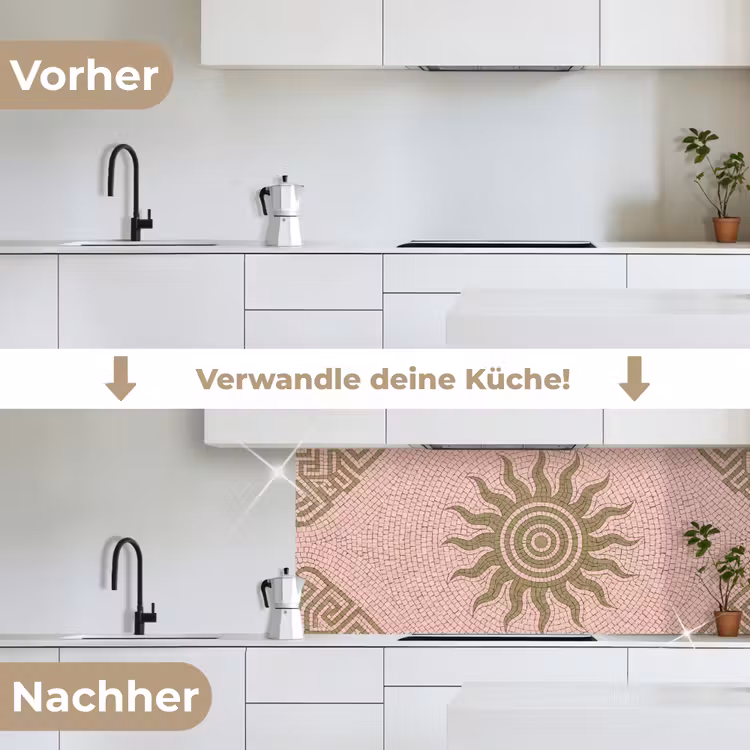 Mozaïek - Zon - Patroon - Klassiek - Roze keuken achterwand 2 middel -voor-na_DE
