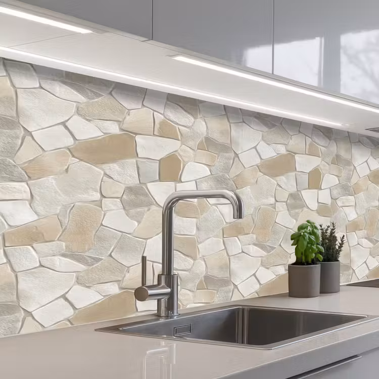 Mozaïek - Stenen - Beige keuken achterwand 2 middel 871 -3d_schuin