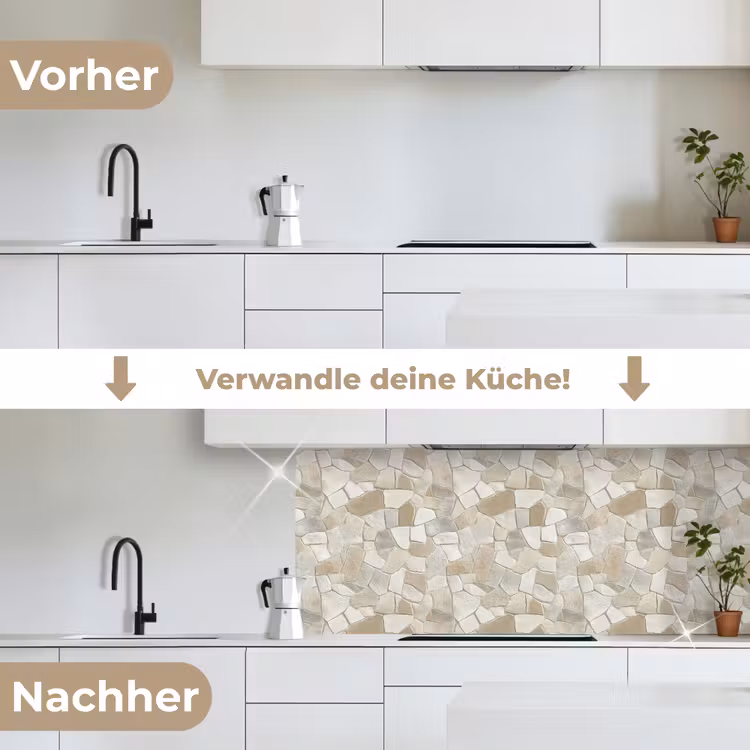 Mozaïek - Stenen - Beige keuken achterwand 2 middel 871 -voor-na_DE
