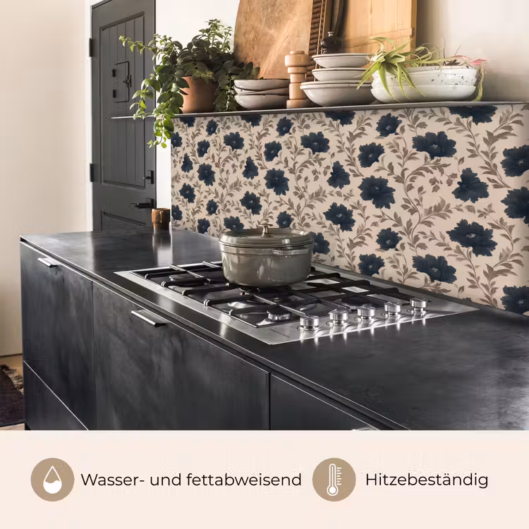 Motief - Bloemen - Zwart - Beige keuken achterwand 2 middel 871 -usp_DE