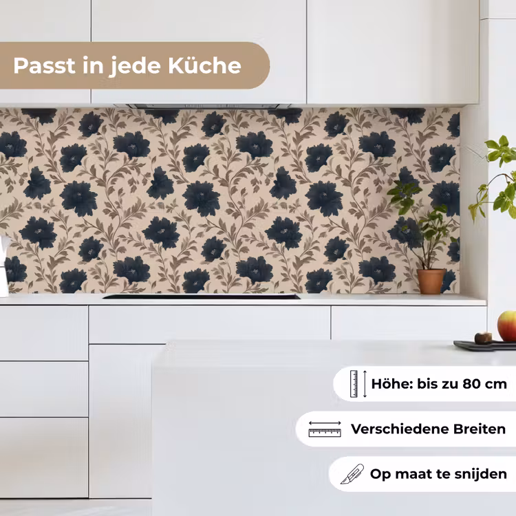 Motief - Bloemen - Zwart - Beige keuken achterwand 2 middel 871 -sfeer4_DE