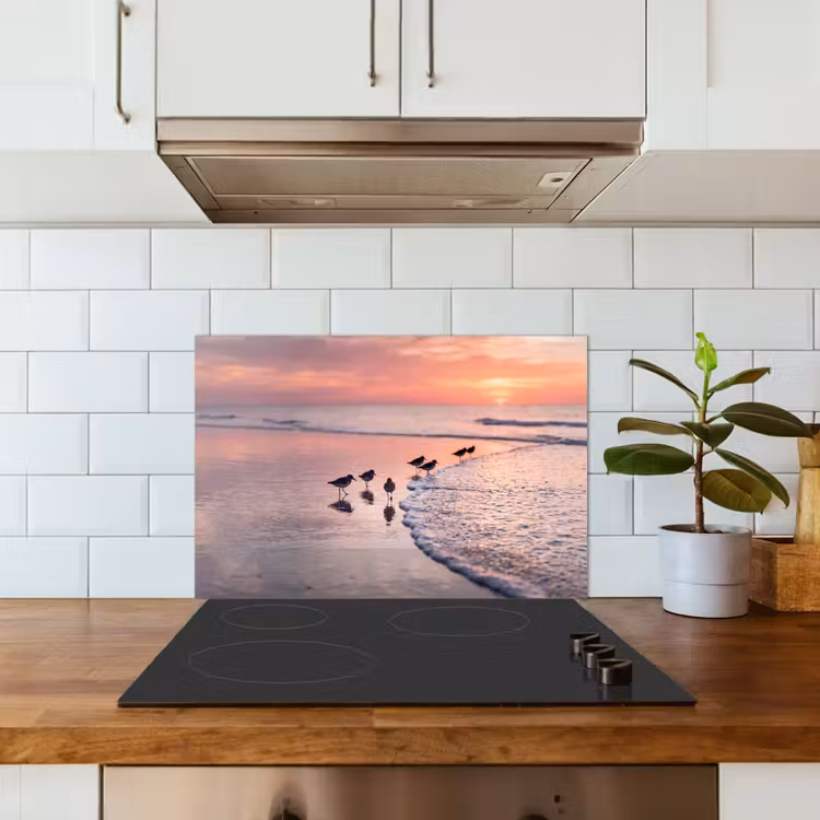 Meeuwen - Strand - Zee - Roze keuken achterwand spatscherm klein -sfeer2