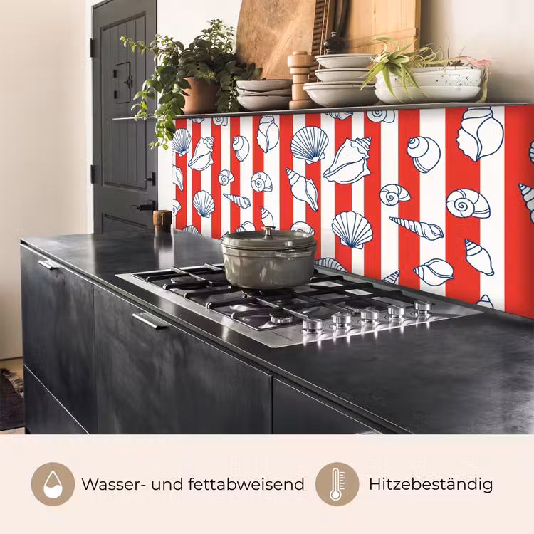 Schelp - Zeedieren - Zomer - Illustratie - Rood - Blauw keuken achterwand 2 middel -usp_DE