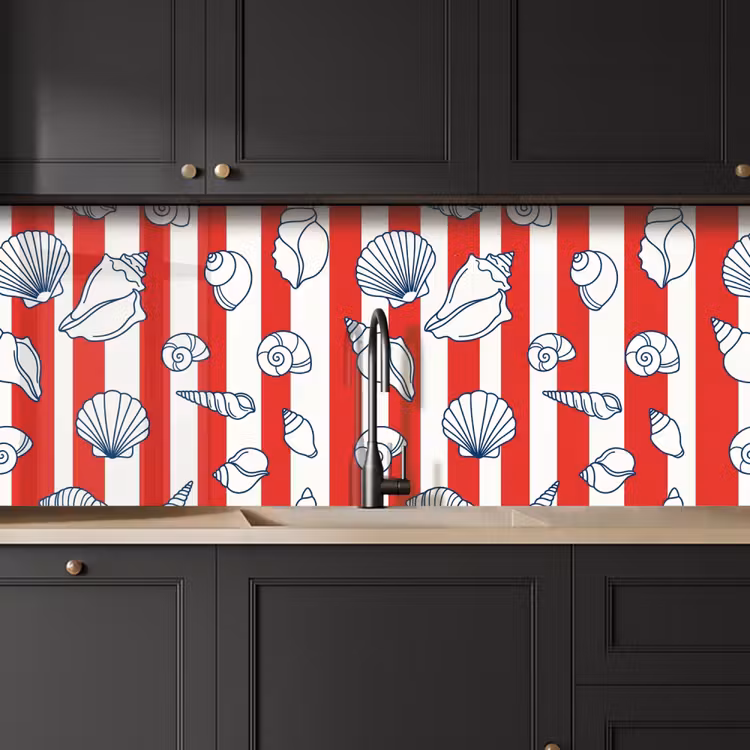 Schelp - Zeedieren - Zomer - Illustratie - Rood - Blauw keuken achterwand 2 middel -sfeer1