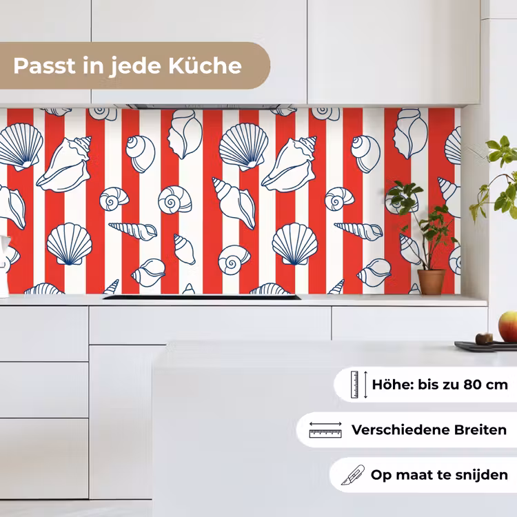 Schelp - Zeedieren - Zomer - Illustratie - Rood - Blauw keuken achterwand 2 middel -sfeer4_DE