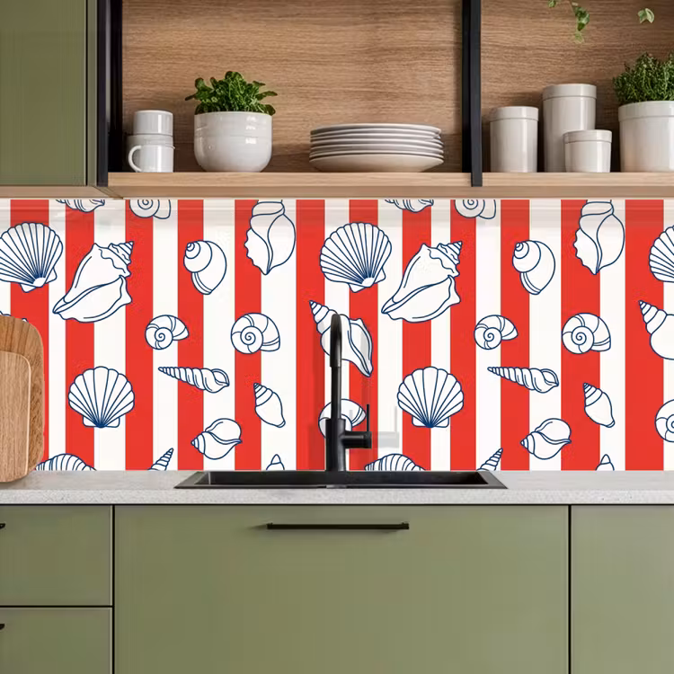 Schelp - Zeedieren - Zomer - Illustratie - Rood - Blauw keuken achterwand 2 middel -sfeer3