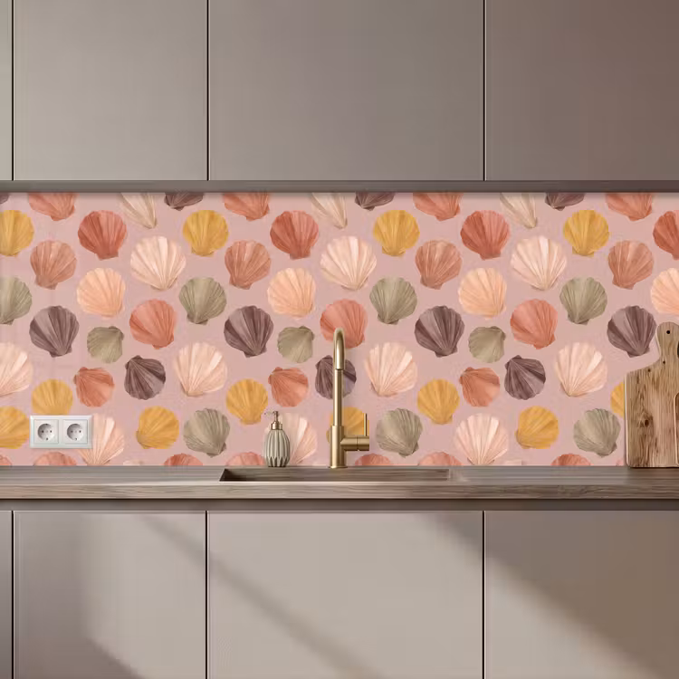 Schelp - Patroon - Zee - Aquarel - Aardetinten keuken achterwand 2 middel zz_3dshopping