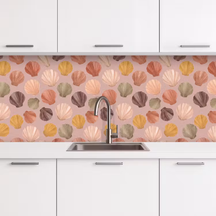Schelp - Patroon - Zee - Aquarel - Aardetinten keuken achterwand 2 middel -3d