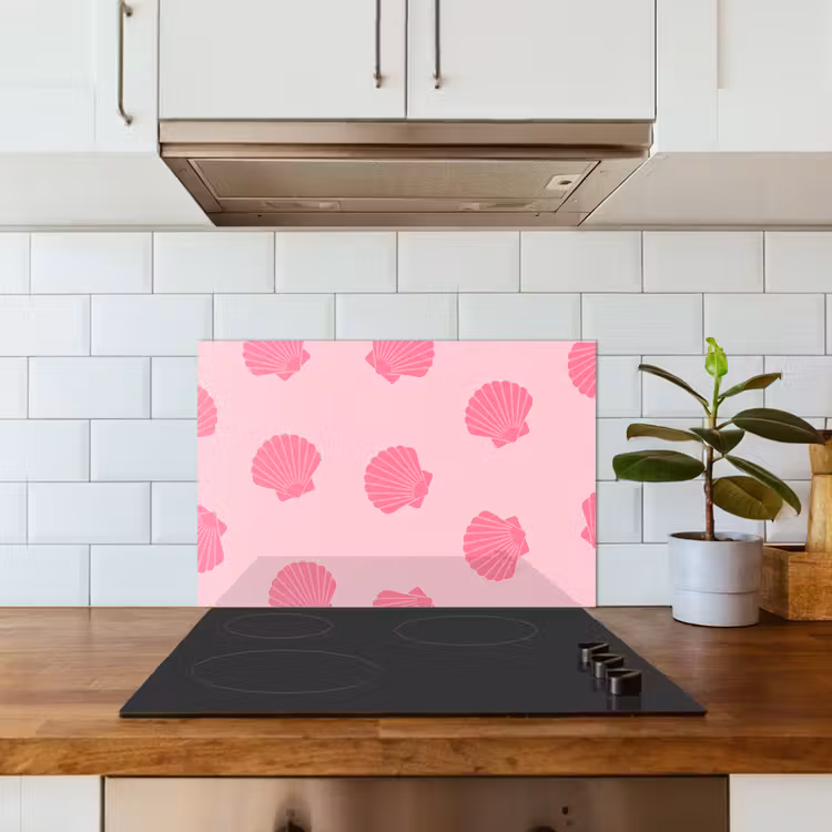 Schelp - Patroon - Zee - Modern - Roze keuken achterwand spatscherm klein -sfeer2