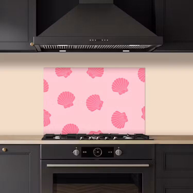 Schelp - Patroon - Zee - Modern - Roze keuken achterwand spatscherm klein -sfeer1