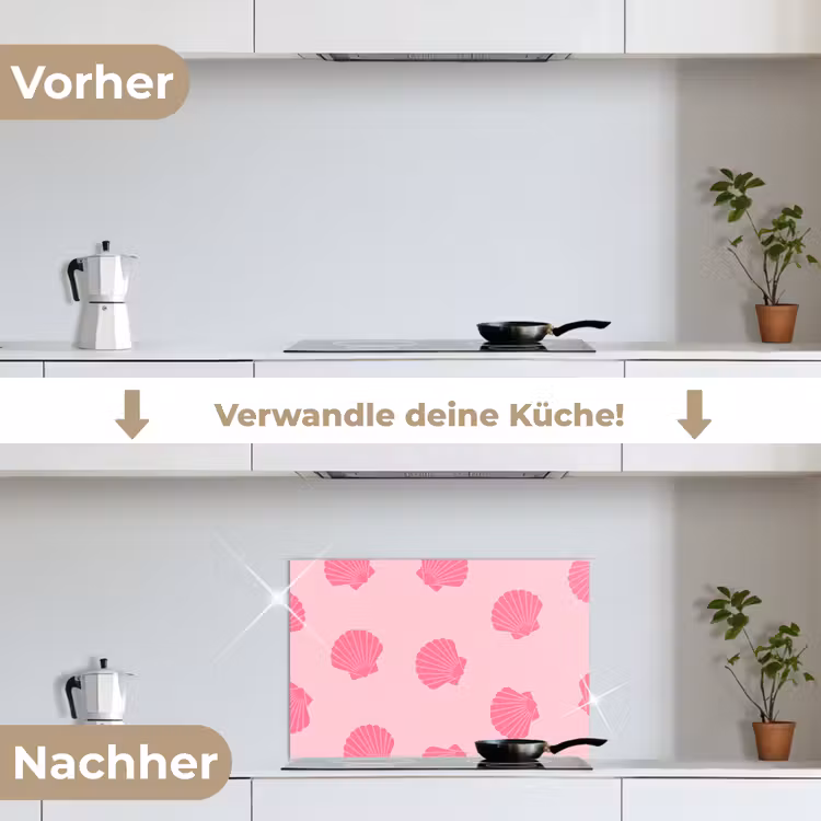 Schelp - Patroon - Zee - Modern - Roze keuken achterwand spatscherm klein -voor_na_DE