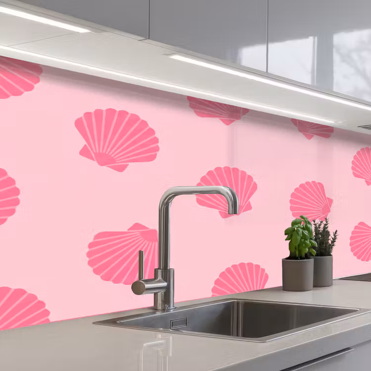 Schelp - Patroon - Zee - Modern - Roze keuken achterwand 2 middel -3d_schuin