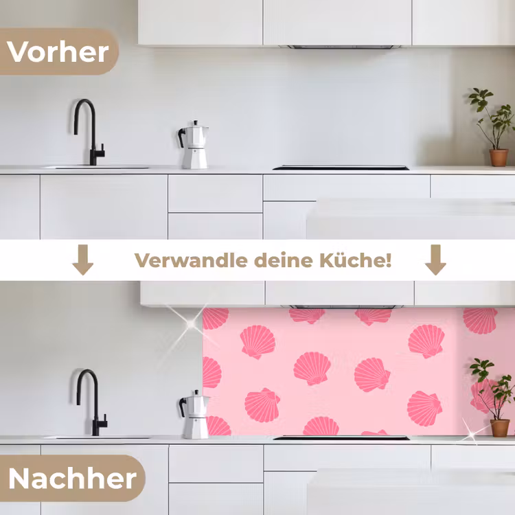 Schelp - Patroon - Zee - Modern - Roze keuken achterwand 2 middel -voor-na_DE