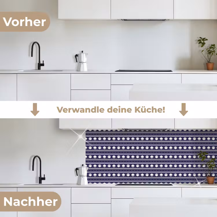 Schelp - Nautisch - Blauw - Wit keuken achterwand 2 middel 871 -voor-na_DE