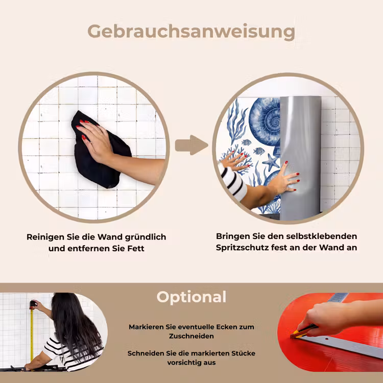 Schelp - Spiraal - Zeeleven - Aquarel - Blauw keuken achterwand spatscherm klein -gebruiksaanwijzing_DE