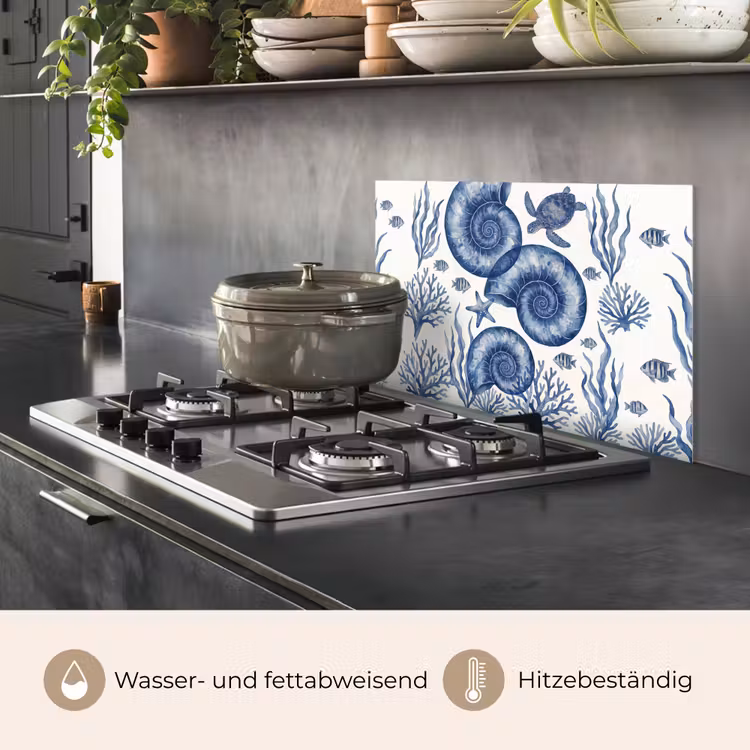 Schelp - Spiraal - Zeeleven - Aquarel - Blauw keuken achterwand spatscherm klein -usp_DE