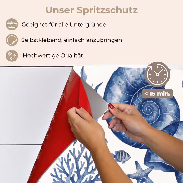 Schelp - Spiraal - Zeeleven - Aquarel - Blauw keuken achterwand spatscherm klein -spatscherm_DE