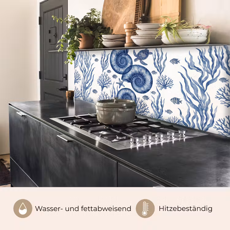 Schelp - Spiraal - Zeeleven - Aquarel - Blauw keuken achterwand 2 middel -usp_DE
