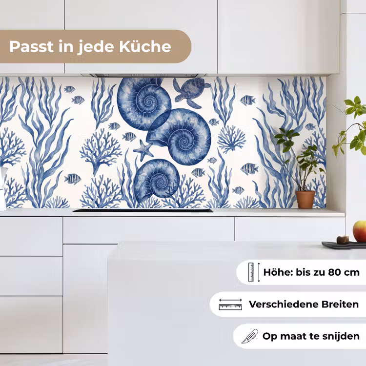 Schelp - Spiraal - Zeeleven - Aquarel - Blauw keuken achterwand 2 middel -sfeer4_DE