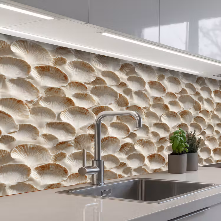 Schelpen - Waaiervorm - Wit keuken achterwand 2 middel 871 -3d_schuin