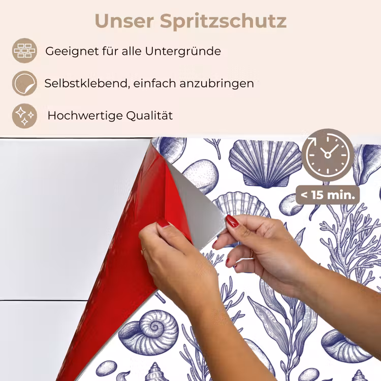Schelpen - Zeewier - Oceaan - Illustratie - Blauw keuken achterwand spatscherm klein -spatscherm_DE