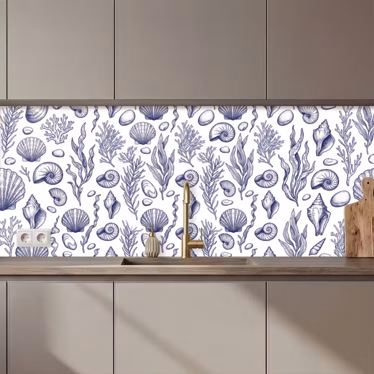Schelpen - Zeewier - Oceaan - Illustratie - Blauw keuken achterwand 2 middel zz_3dshopping