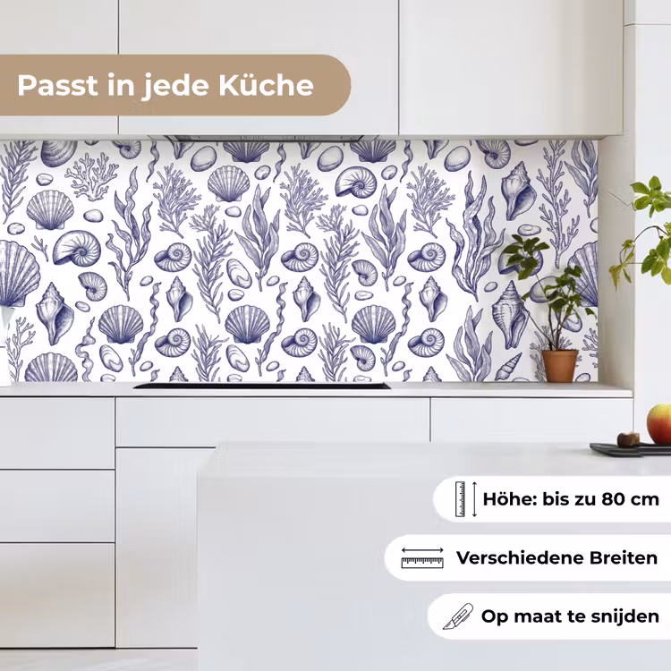 Schelpen - Zeewier - Oceaan - Illustratie - Blauw keuken achterwand 2 middel -sfeer4_DE