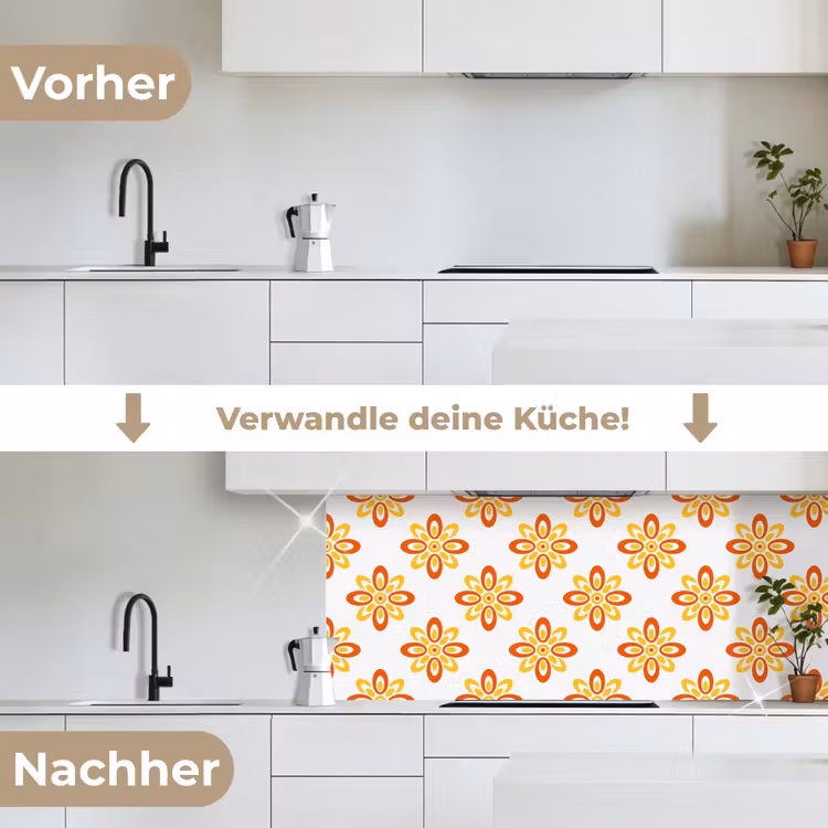 Patroon - Jaren 70 - Bloemen - Oranje keuken achterwand 2 middel 871 -voor-na_DE