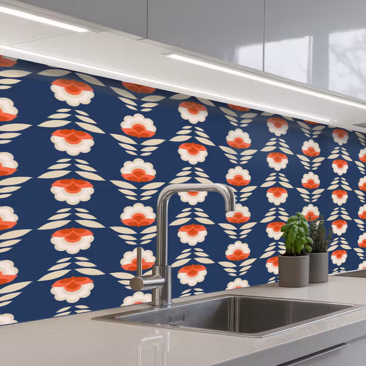 Patronen - Abstract - Bloemen keuken achterwand 2 middel 871 -3d_schuin