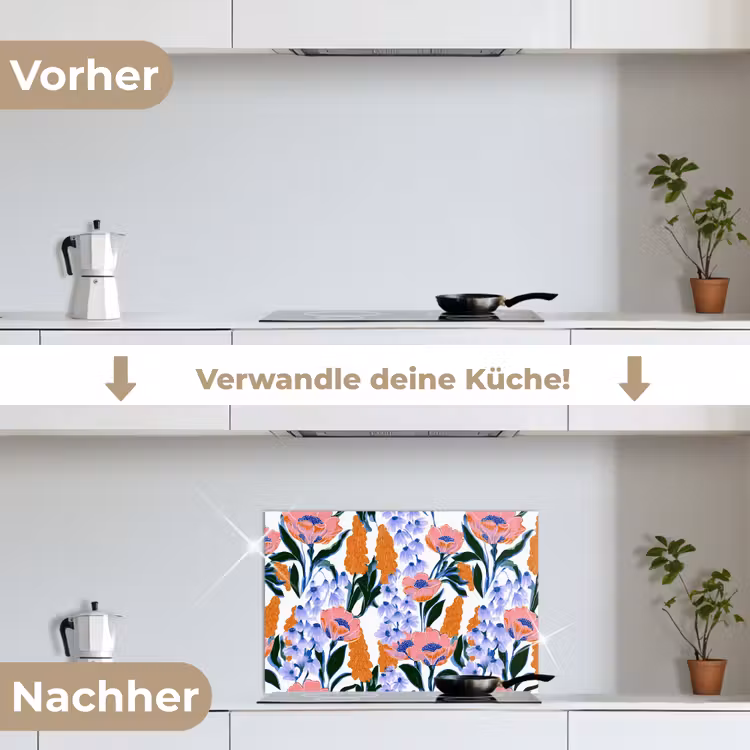 Patroon - Aquarel - Kleurrijk keuken achterwand spatscherm klein 900 -voor_na_DE