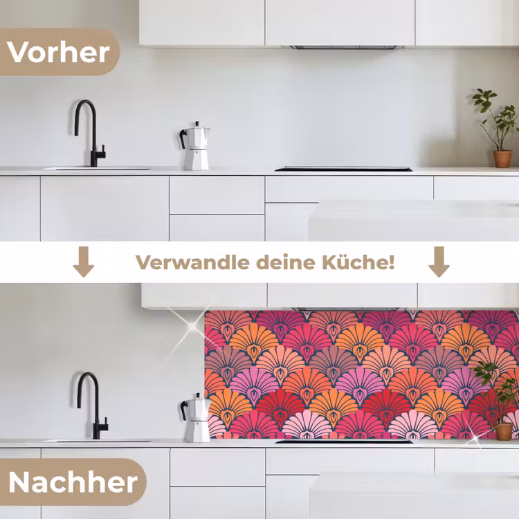 Patronen - Art Deco - Roze - Bloemen keuken achterwand 2 middel 871 -voor-na_DE