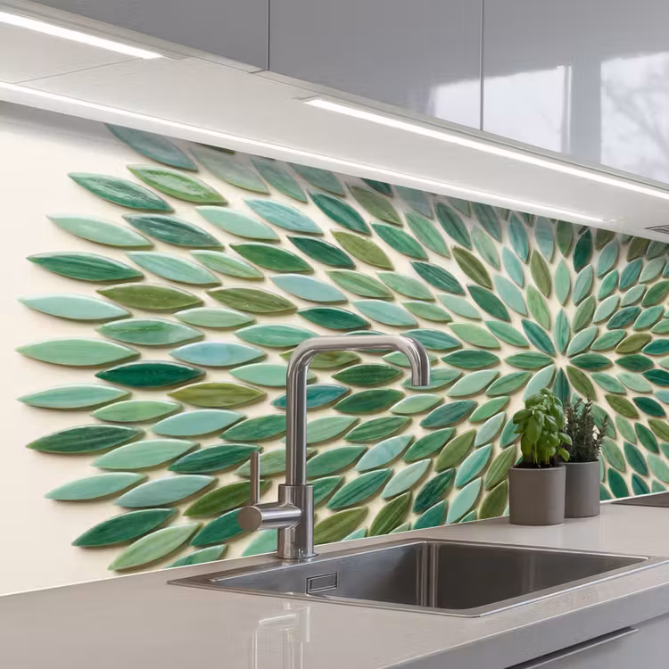 Patroon - Blad - Groen - Abstract keuken achterwand 2 middel -3d_schuin