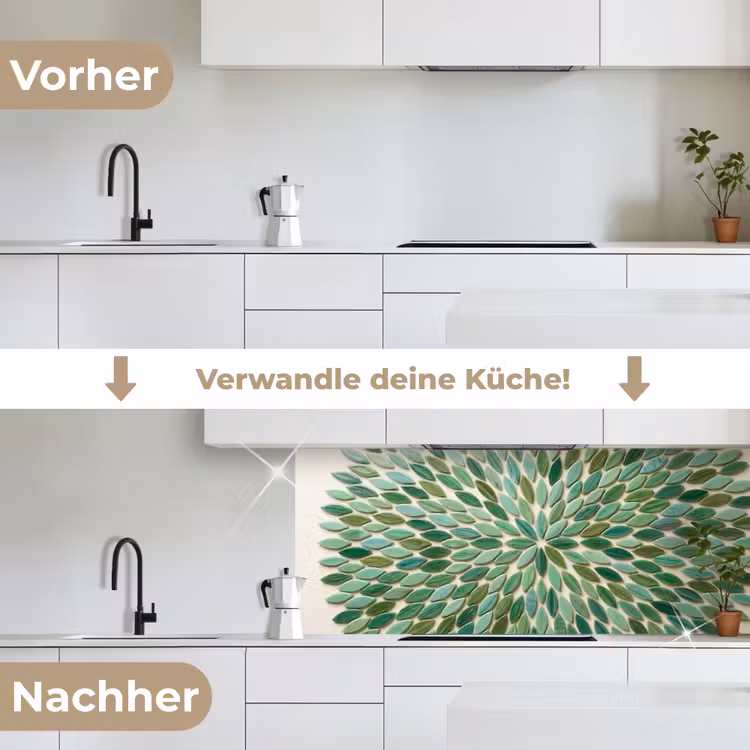 Patroon - Blad - Groen - Abstract keuken achterwand 2 middel -voor-na_DE