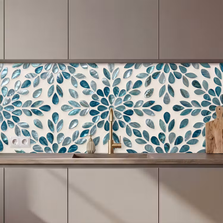 Patroon - Bladeren - Abstract - Modern - Turquoise keuken achterwand 2 middel zz_3dshopping