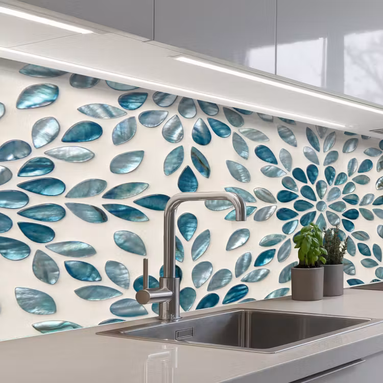 Patroon - Bladeren - Abstract - Modern - Turquoise keuken achterwand 2 middel -3d_schuin