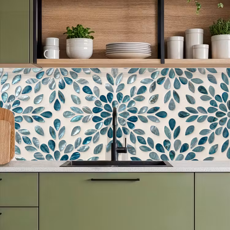 Patroon - Bladeren - Abstract - Modern - Turquoise keuken achterwand 2 middel -sfeer3